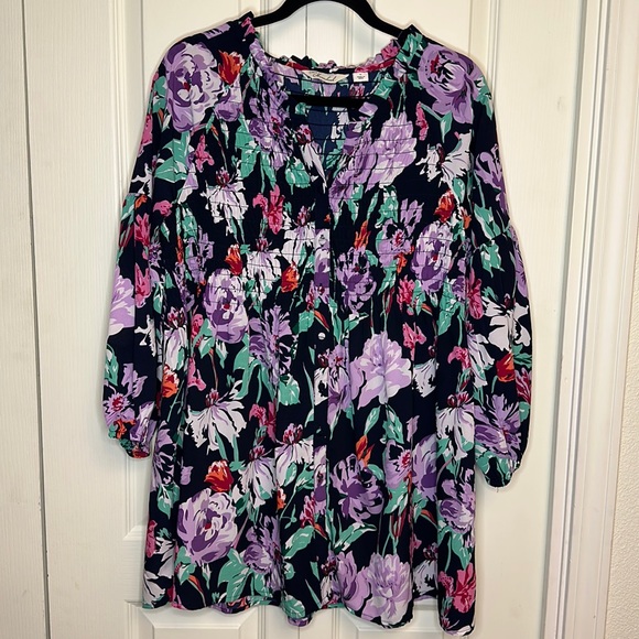 NWOT Caffe Marrakech Sheer Floral Long Sleeve Button Down Oversized Size Large - Picture 1 of 6